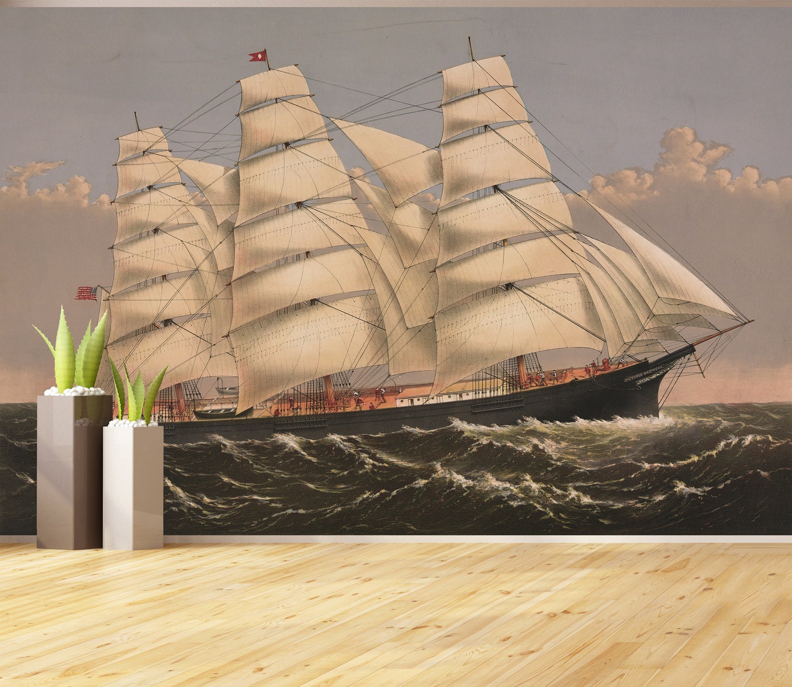 Sailboat Wall Mural Sailing Ship Vintage Wallpaper Clipper Etsy