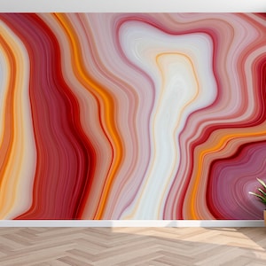 Kleurrijke acryl muurschildering behang rood oranje roze abstract marmer peel and stick golvende art sticker slaapkamer woonkamer accent behang custom