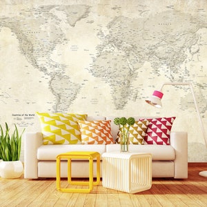 World Map Wallpaper Printable Peel&stick Vinyl Wallpaper World | Etsy