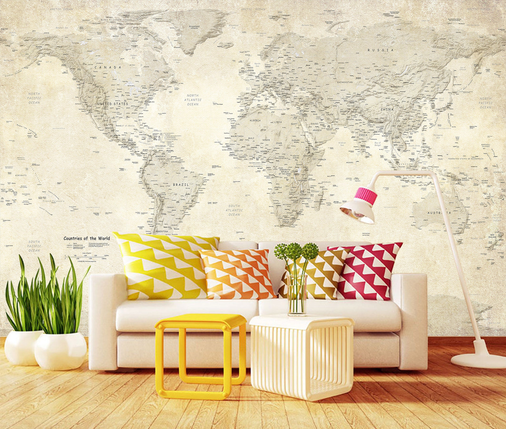 World Map Wallpaper Print Wall Mural Peel and Stick World Map Etsy UK