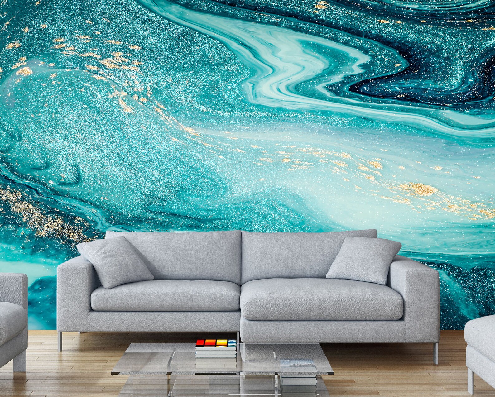 Abstract Turquoise Wallpaper Peel and Stick Self-adhesive Wall | Etsy