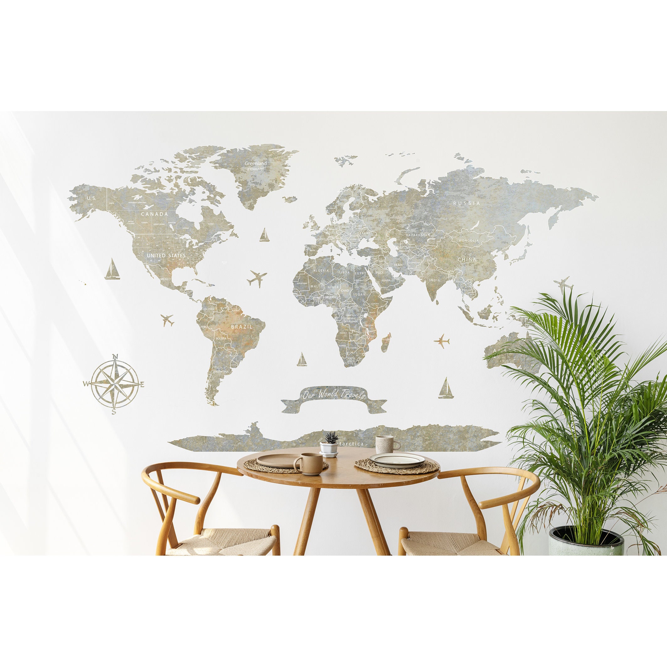 Large World Map Wall Decal Abstract World Map Wall Sticker Travel Wall ...