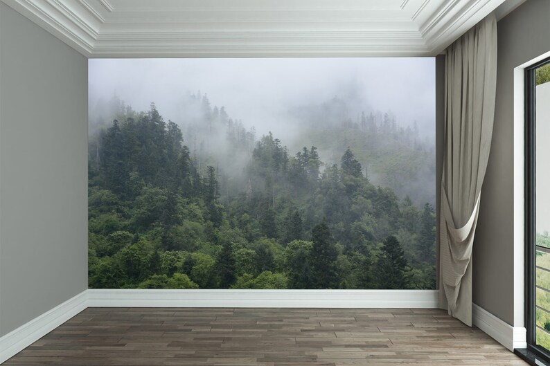 Foggy Forest Mural Wallpaper Foggy Landscape Wall Mural Foggy Etsy