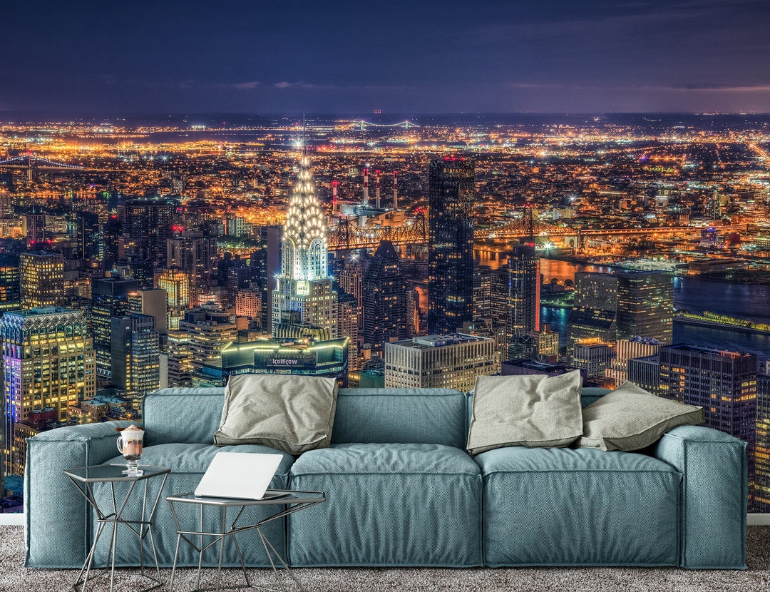 Nighttime City Wall Mural Wallpaper Peel and Stick Big City Landscape