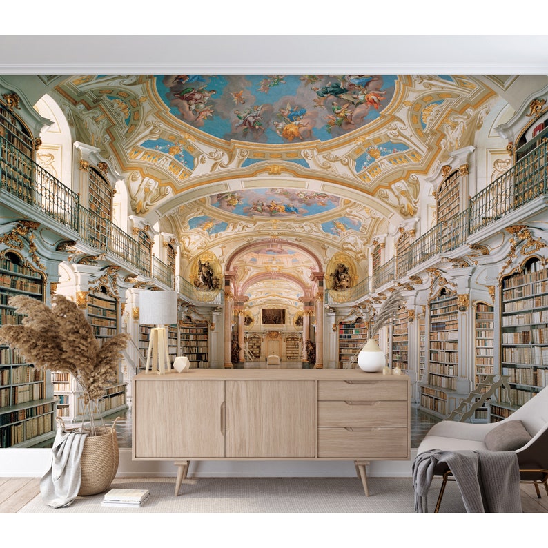 Books Library Wall Mural Old Library Peel and Stick Vinyl Wallpaper Bedroom Office Study Literature Library Wall Decal Wall Mural Print image 3