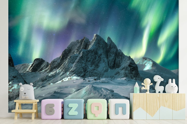 Aurora Borealis Wall Mural Northern Lights Wallpaper Peel and Etsy