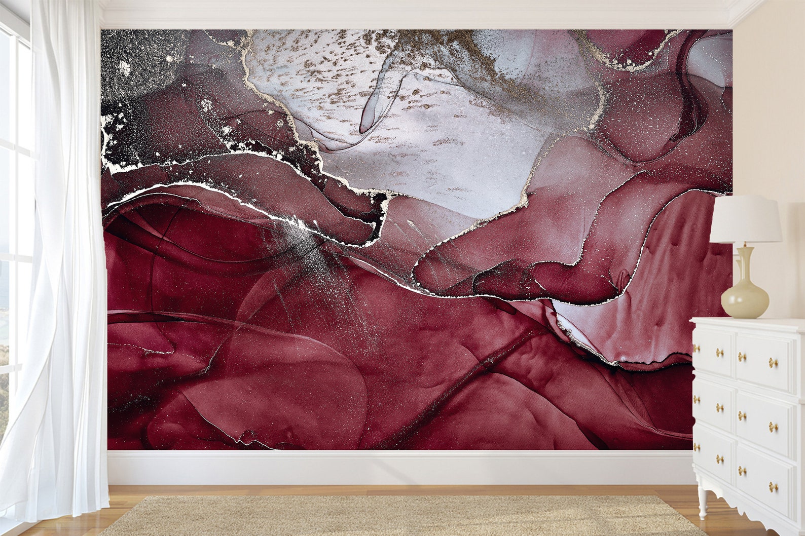 Burgundy Abstract Wallpaper Peel&stick Marble Wall Mural Print - Etsy