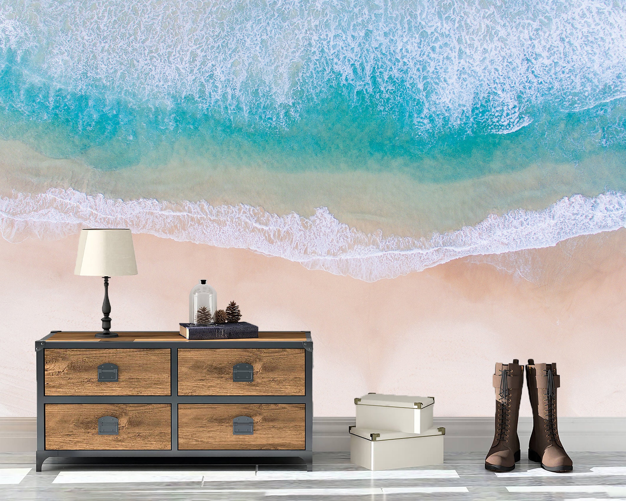 Printable Peel stick Vinyl Wallpaper Beach Waves Mural Sea Etsy Canada
