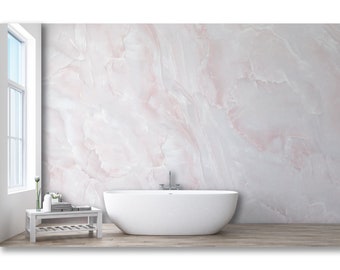 Pink Marble Wallpaper Peel and Stick Vinyl or Traditional Non-Woven Wallpaper Pastel Pink White Stone Wall Mural Print Modern Wallpaper