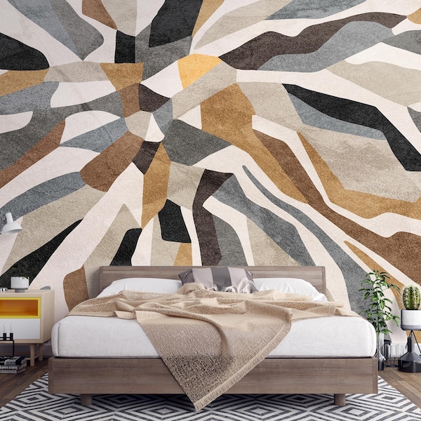 Abstract Boho Geometric Wallpaper Mural Modern Bedroom Living Room Wall Art Decor Peel and Stick / Non-woven