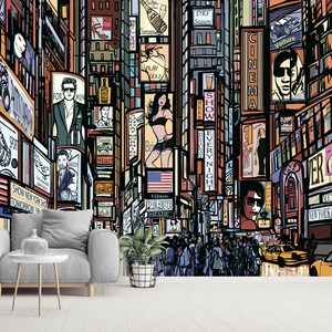 New York City Times Square Pop Art Illustration Mural - Etsy New York City Times Square Pop Art Illustration Mural - Etsy