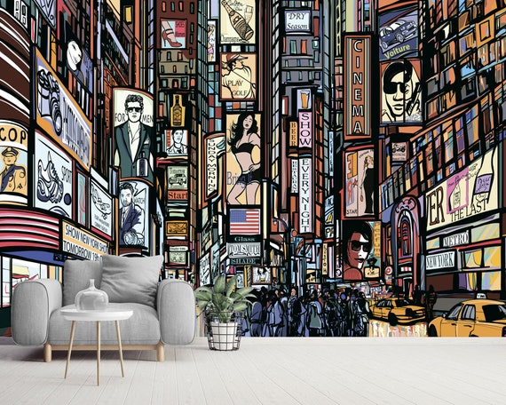 New York City Times Square Pop Art Illustration Mural Etsy 日本