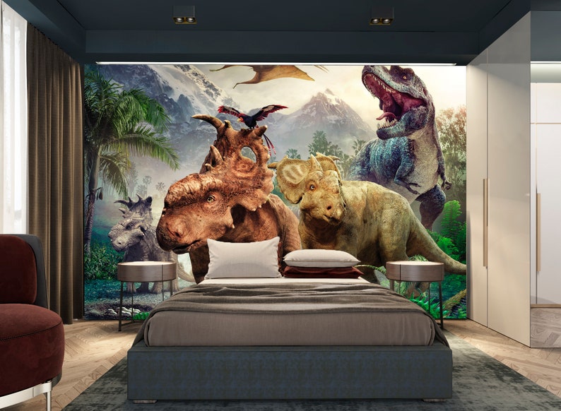 Dinosaurs Mural Wallpaper Peel and Stick Jurassic Wall Art - Etsy
