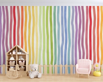 Vertical Stripes of Rainbow Color Wall Mural Kids Wallpaper Peel and Stick Nursery Child Room Playroom Wall Decor Bright Colorful Wallpaper