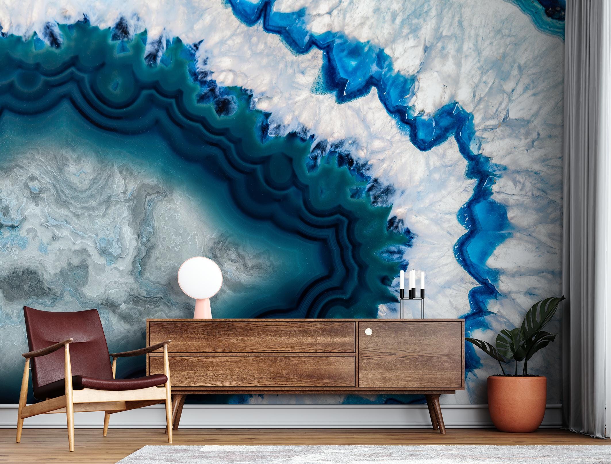 Blue Agate Geode Abstract Wall Mural Peel and Stick Print Wallpaper ...