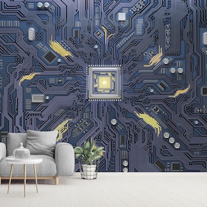 Futuristische Platinen-Tapete - High-Tech-Digital-Dekor für Gaming- und Sci-Fi-Fans - Cyberpunk-Circuit-Wandbild Gaming-Tapete