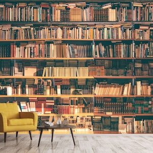 Bookshelfs Mural Reading Room Wallpaper Books Library Wall Mural Old Library Peel and Stick Vinyl Wallpaper Office Study Room Library Decor