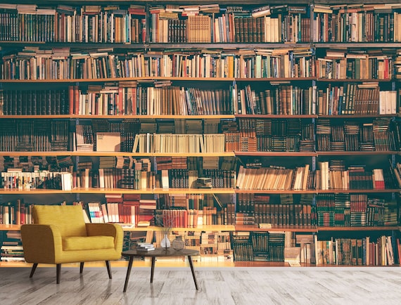 Bookshelfs Mural Reading Room Wallpaper Books Library Wall - Etsy ...