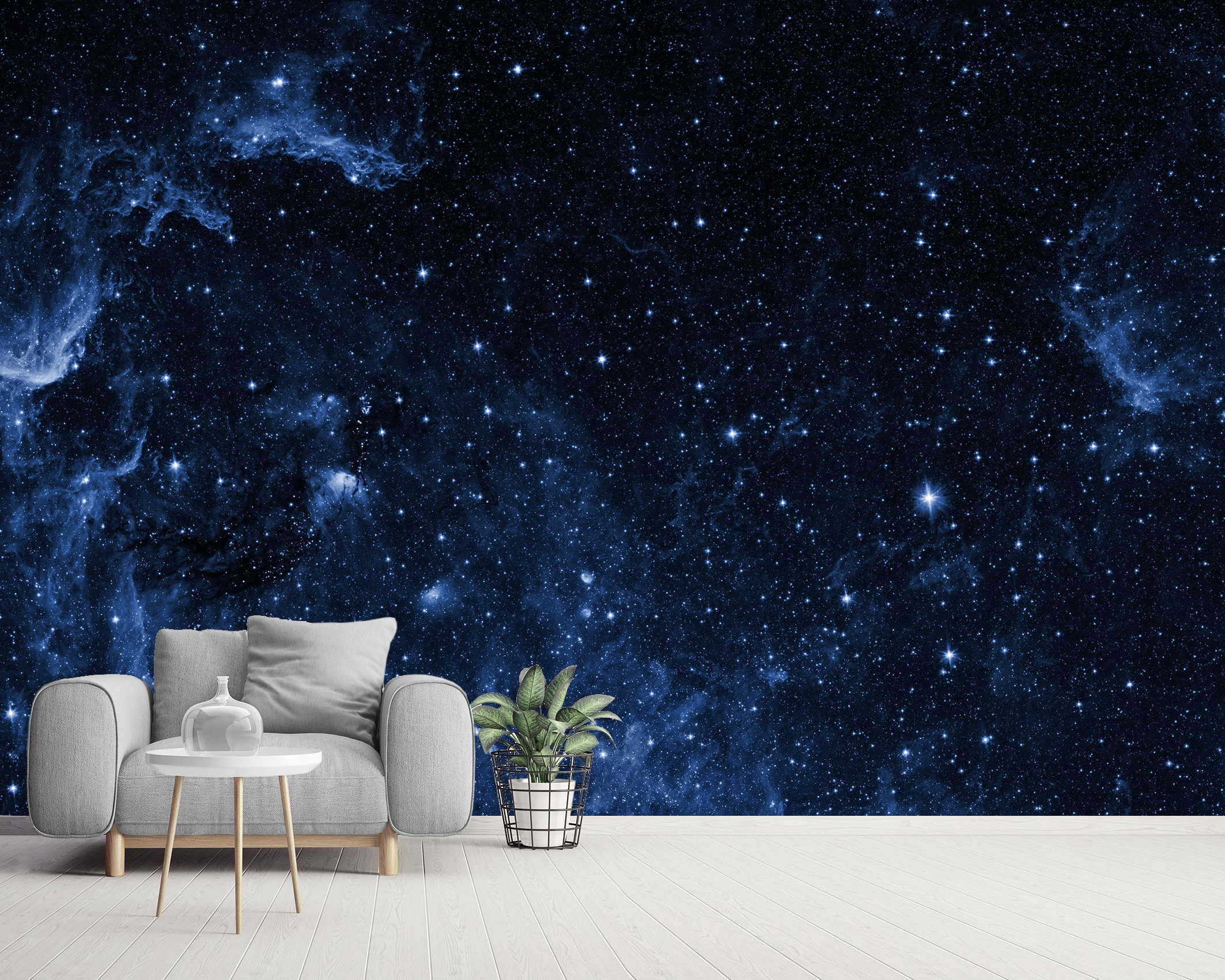 Mural View of the Space Wallpaper Peel and Stick Dark Navy Blue Starry ...