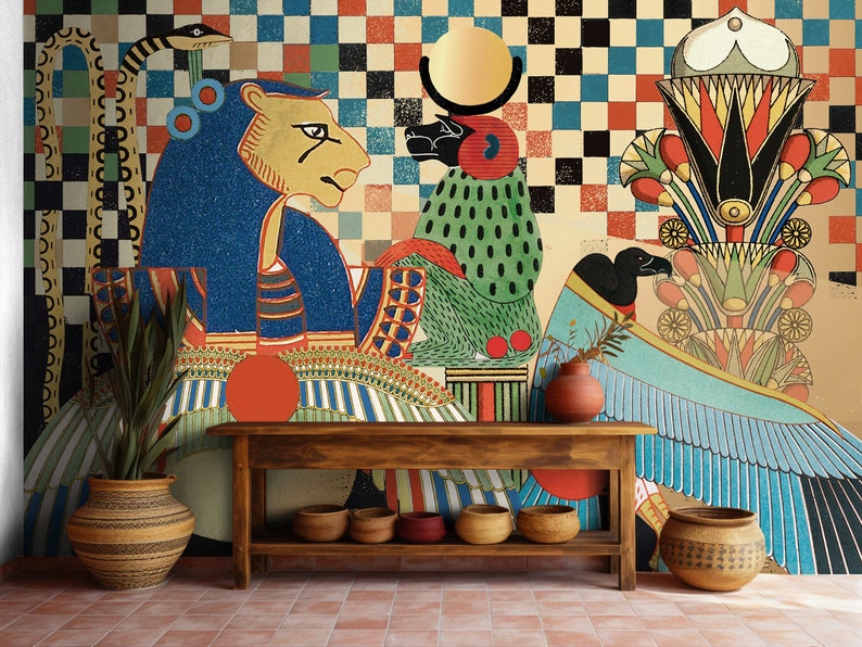 Ancient Egyptian Mythology Mural Wallpaper Vintage African Art Wall ...