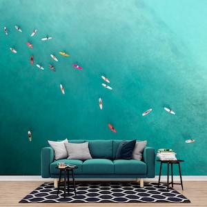Wall Mural Surfing in Turquoise Water Wallpaper Surfboards Wall Decor Ocean Wallpaper Sea Wallpaper Peel and Stick Aqua Wallpaper Mural