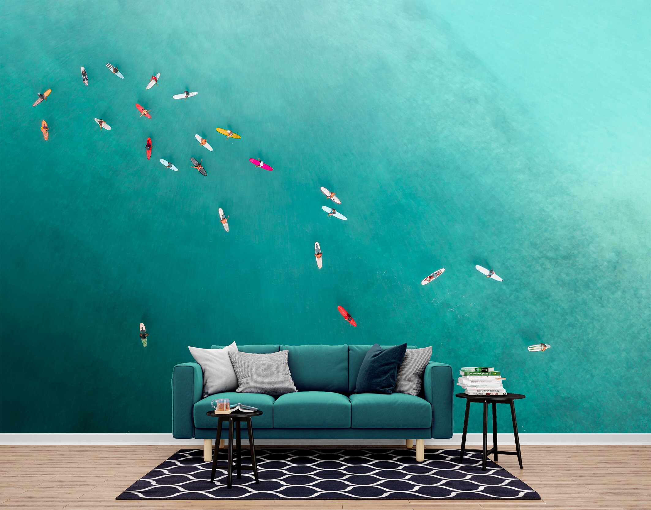 Wall Mural Surfing in Turquoise Water Wallpaper Surfboards Wall Decor Ocean Wallpaper Sea Wallpaper Peel and Stick Aqua Wallpaper Mural