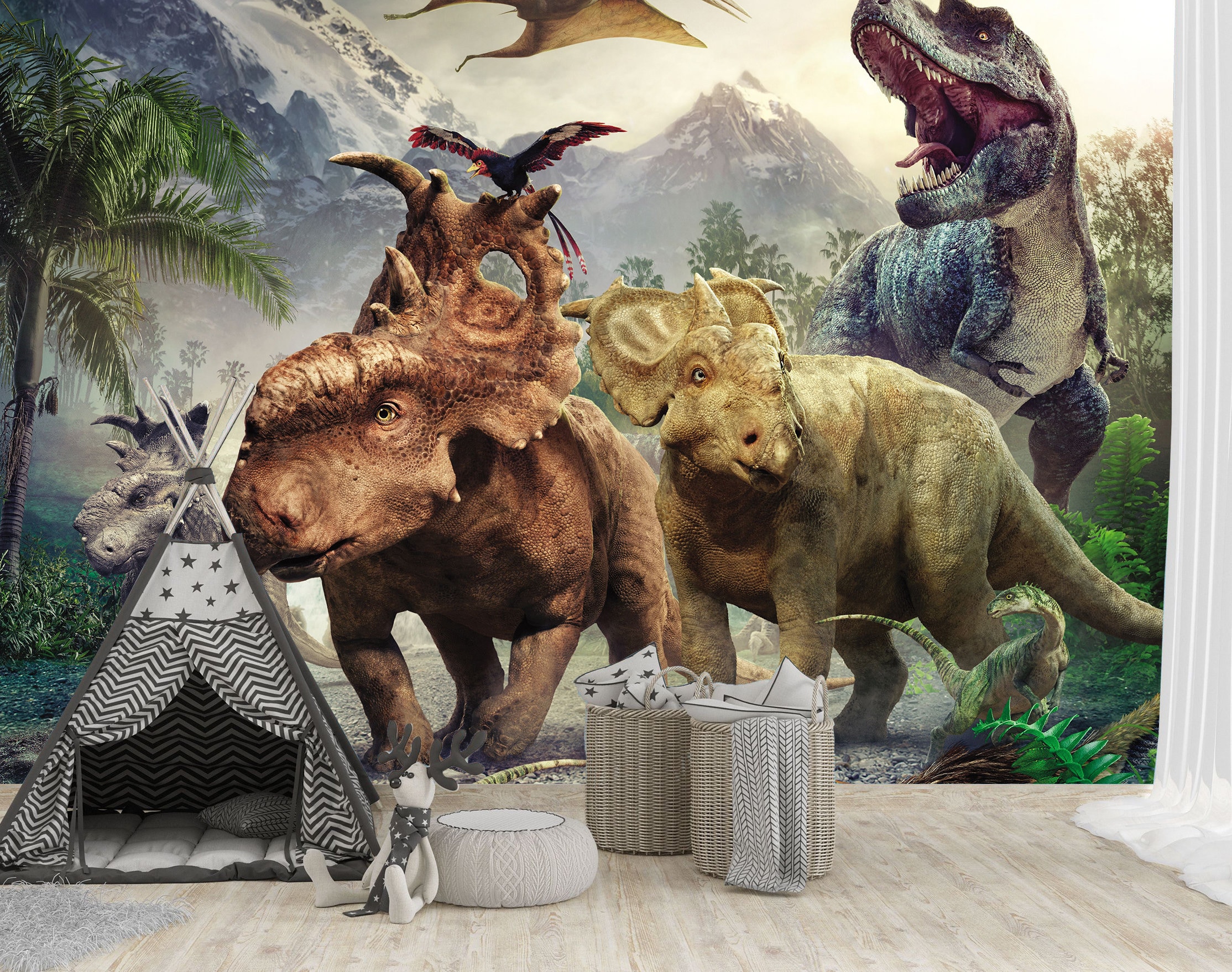 Dinosaurs Mural Wallpaper Peel and Stick Jurassic Wall Art - Etsy UK