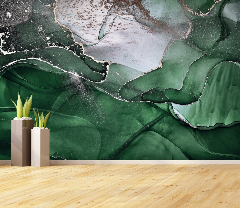 Emerald Green Wall Mural Abstract Wallpaper Peel and Stick - Etsy