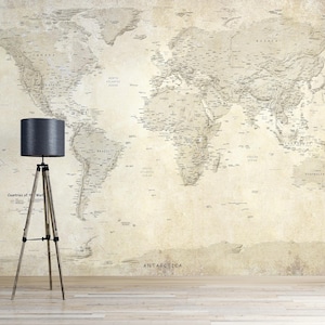 Carta da parati antica con mappa del mondo, staccabile e adesiva, murale con mappa del mondo, stampa murale con mappa del mondo, carta da parati vintage con mappa, murale per la decorazione del soggiorno.