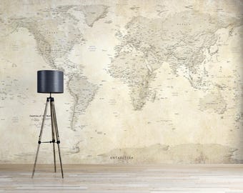 Vintage World Map WALL MURAL, Old Map Wallpaper, Nautical Map of the ...