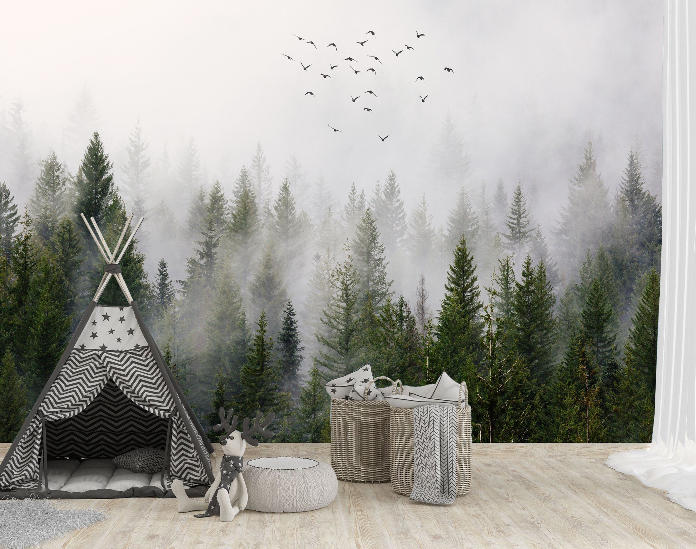 Misty Foggy Forest Wall Mural Peel and Stick Self-adhesive | Etsy