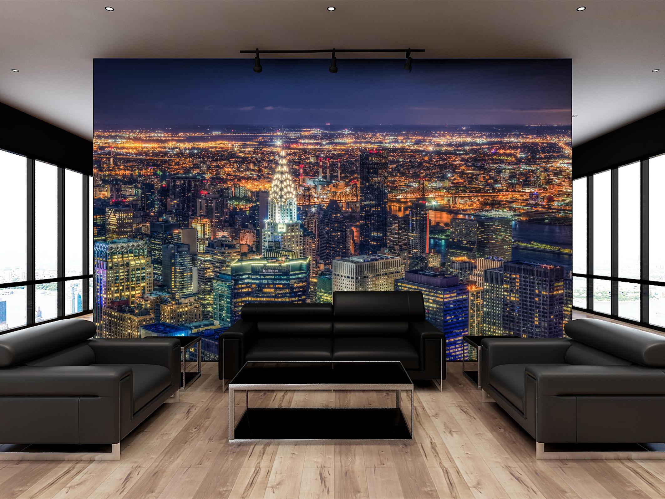 Peel And Stick Wall Mural – Night City Skyline Skyscrapers, Self-Adhesive Removable Wallpaper For Living Room, Bedroom, TV Background (100''x144'')