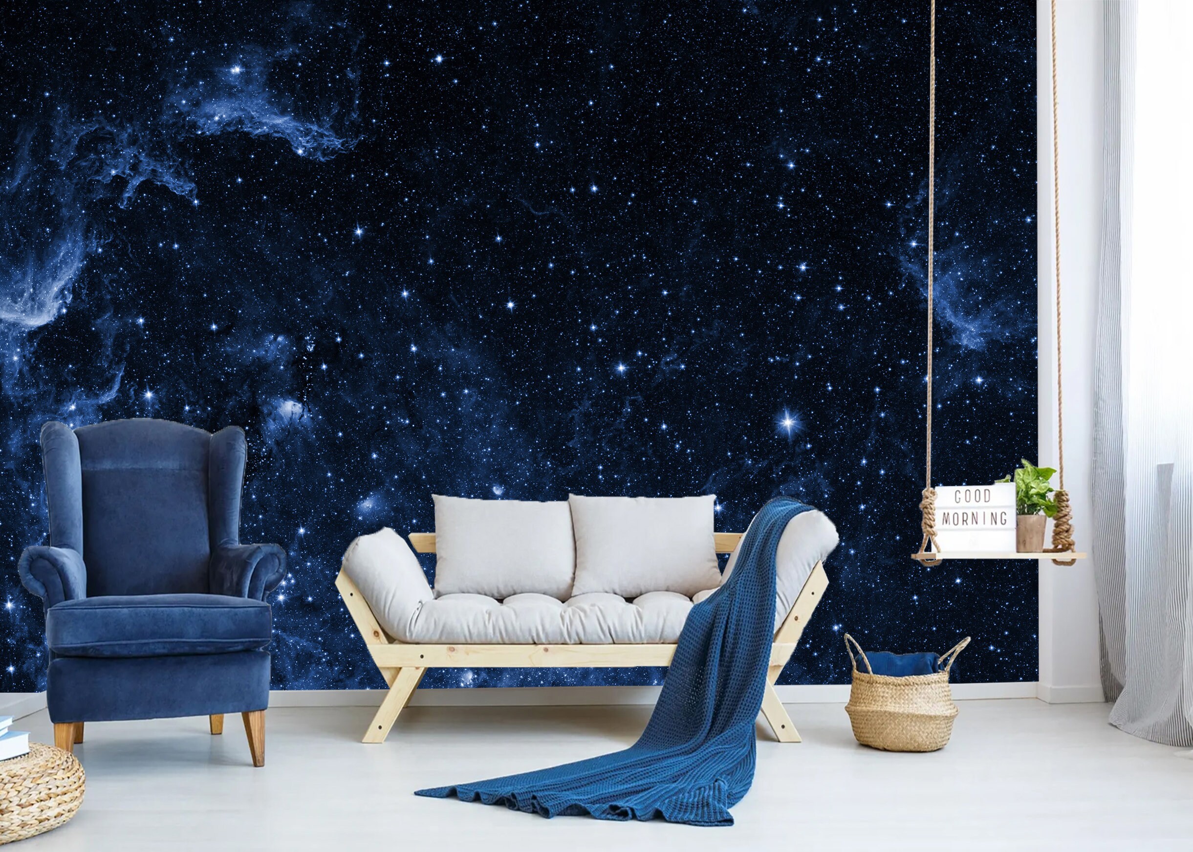 Mural View of the Space Wallpaper Peel and Stick Dark Navy Blue Starry ...