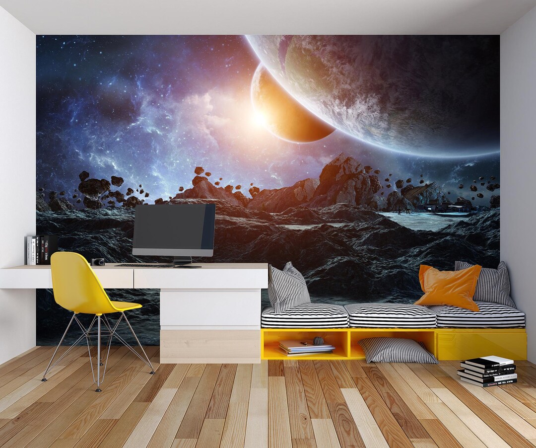 Space Children Room Wall Mural | Peel and Stick Planets Wallpaper ...