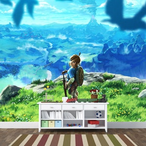 Carta da parati murale Legend of Zelda – Carta da parati decorativa per gamer con effetto staccabile e adesivo / Carta da parati Breath of the Wild per la sala giochi / Regalo per gli appassionati di videogiochi su console