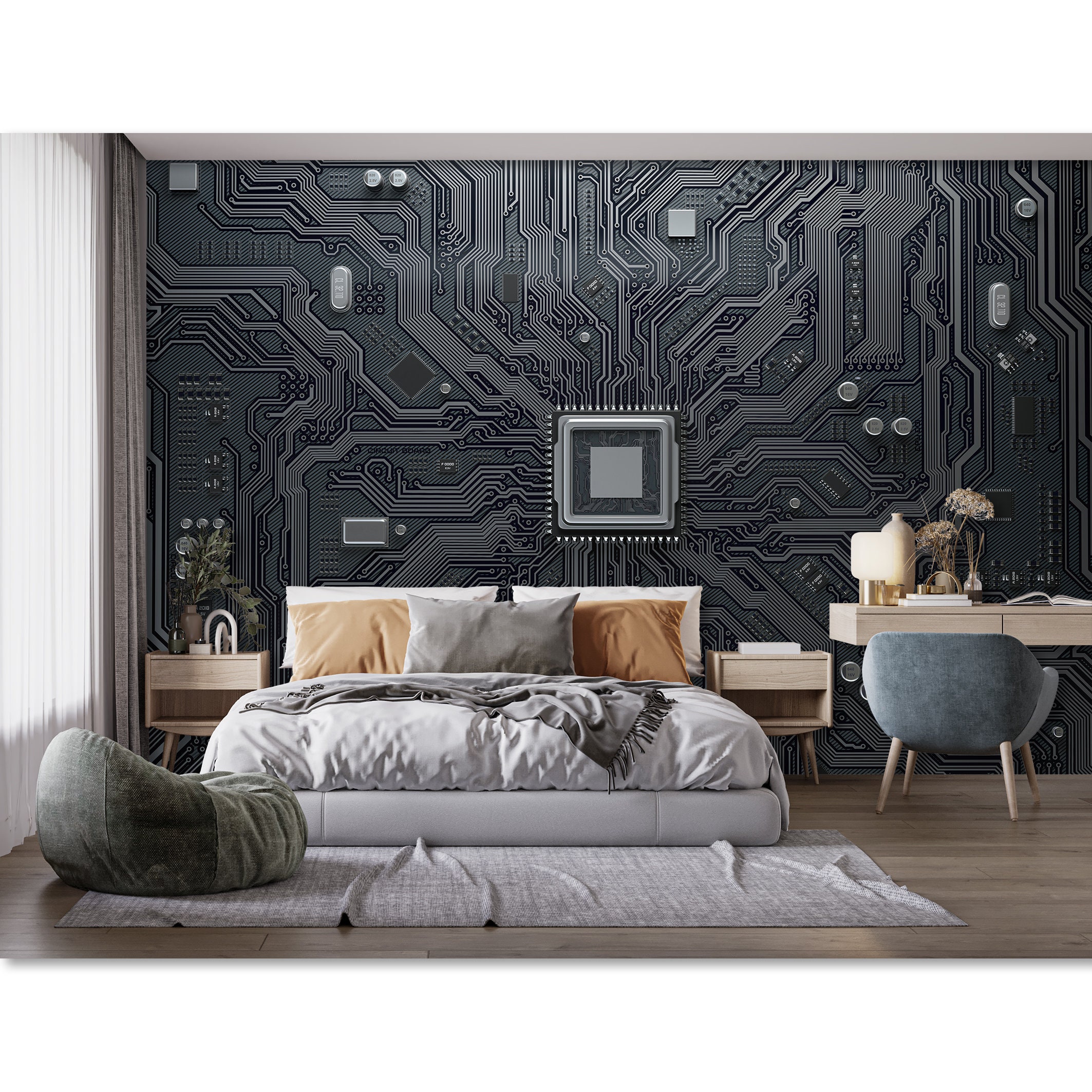 Visual Cpu Wall Cpu Chip on Circuit Board Wallpaper Peel and Stick Abstract Electronic ...