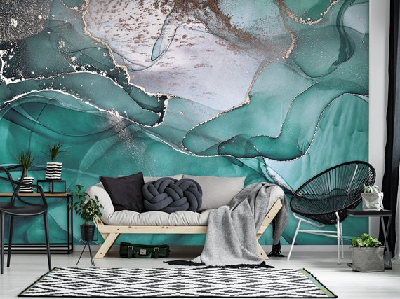 Tapiz de pared floral turquesa verde azulado, tapiz decorativo estético  para colgar en la pared, tapiz artístico para dormitorio, sala de estar