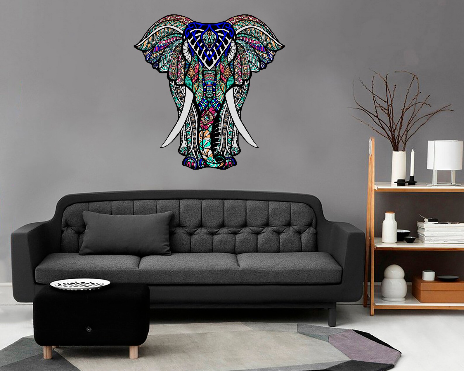 Elephant Decal Elephant Wall Art Colorful Elephant Home Wall Etsy