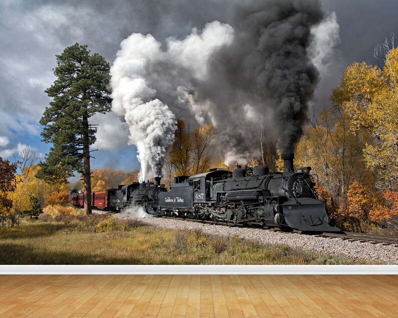 Train Wallpaper Steam Train Mural Large Wall Decal Wallpaper | Etsy