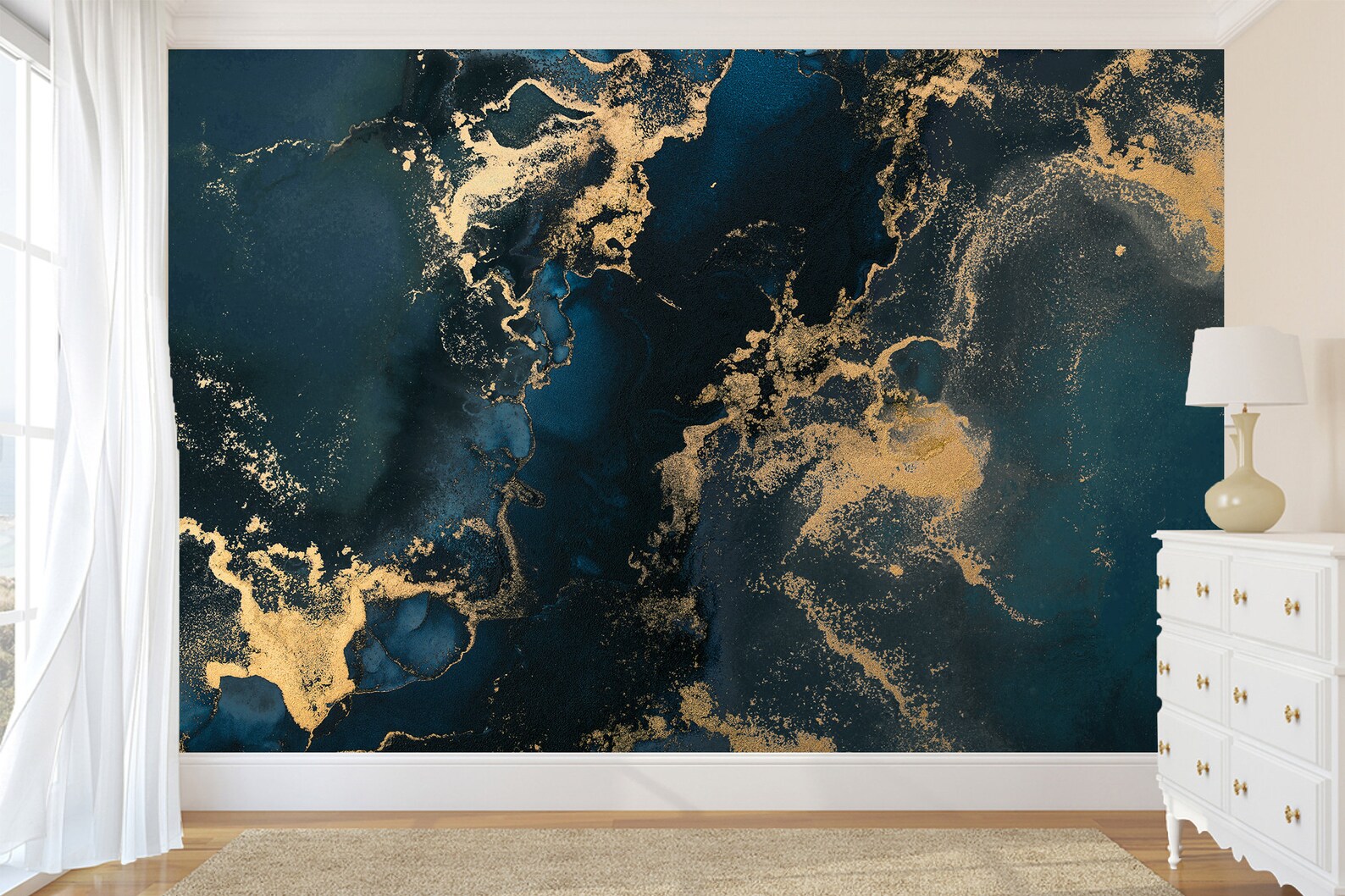 Navy Blue Peel and Stick Wallpaper Wall Mural Dark Blue Gold - Etsy