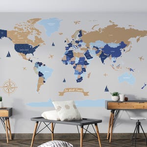 Carte colorée du monde grand sticker mural carte du monde sticker mural punaises carte de voyage décor personnalisé éducatif bureau à domicile décoration murale