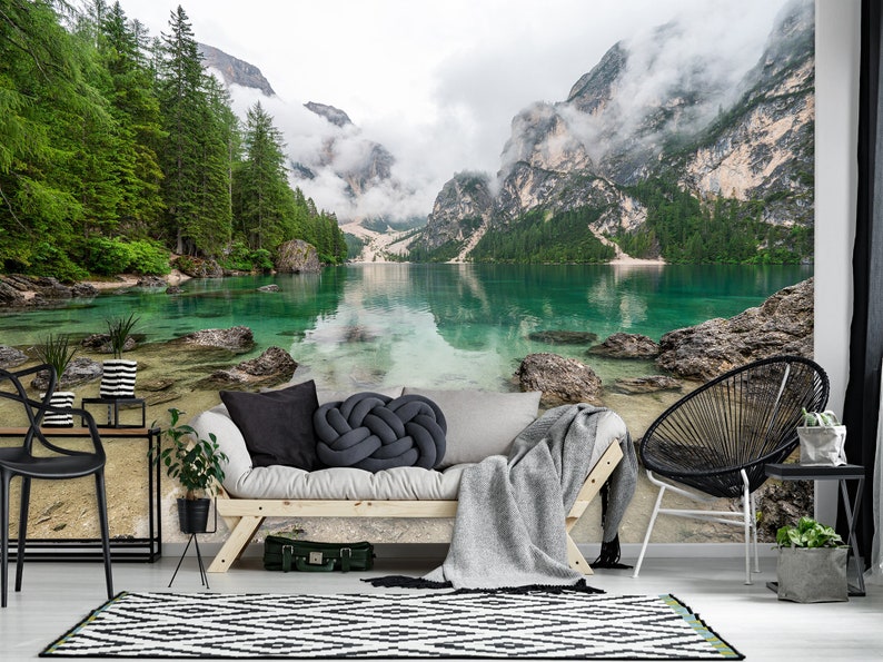 Mountain Lake Landscape Wall Mural, Peel and Stick Wallpaper - Etsy