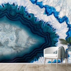 Blue Agate Geode Abstract Wall Mural Peel and Stick Print Wallpaper ...