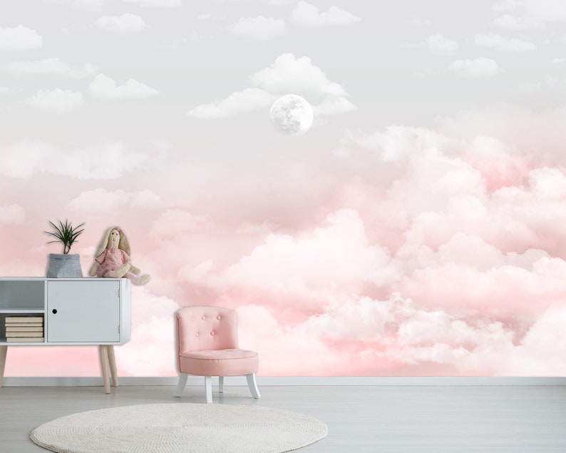 Pink Clouds Kids Bedroom Wall Mural Wallpaper Peel and Stick - Etsy