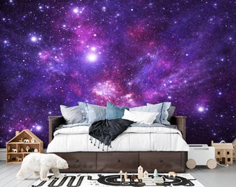 Purple Galaxy Wall Mural Peel and Stick Space Wallpaper Bedroom Wall Decor