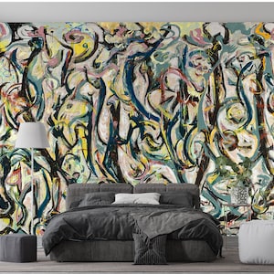 Jackson Pollock Mural Art Wallpaper Reproduction Print Abstract Painting Peel and Stick Vinyl Wallpaper Expressionism Modern Wall Decor
