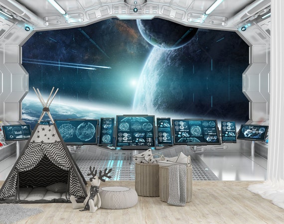 View From Space Ship Cool Girls and Boys Wallpaper - Etsy View From Space Ship Cool Girls and Boys Wallpaper - Etsy
