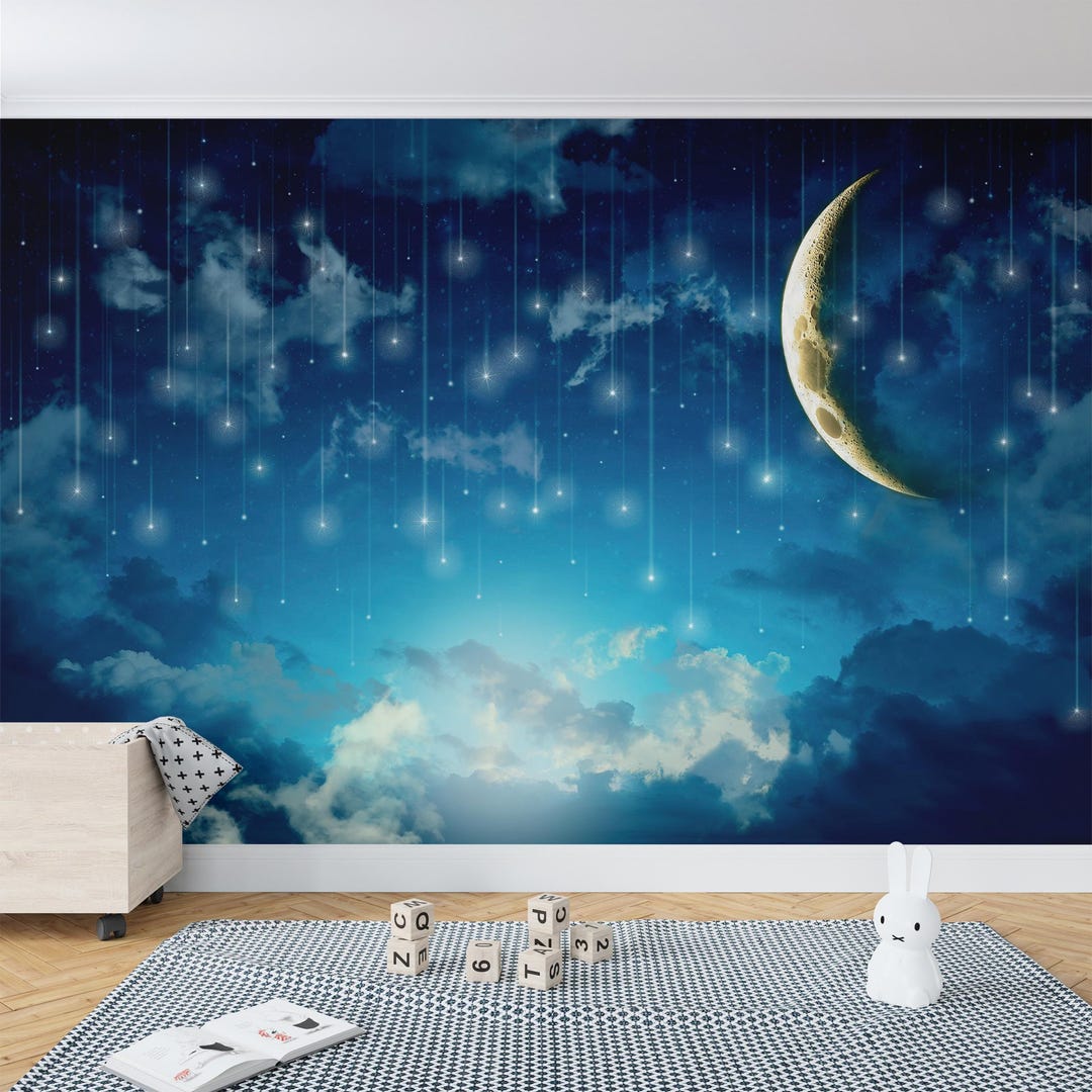 Fantasy Moon and Stars Wallpaper Celestial Dreamy Cloud Mural Kids Room ...