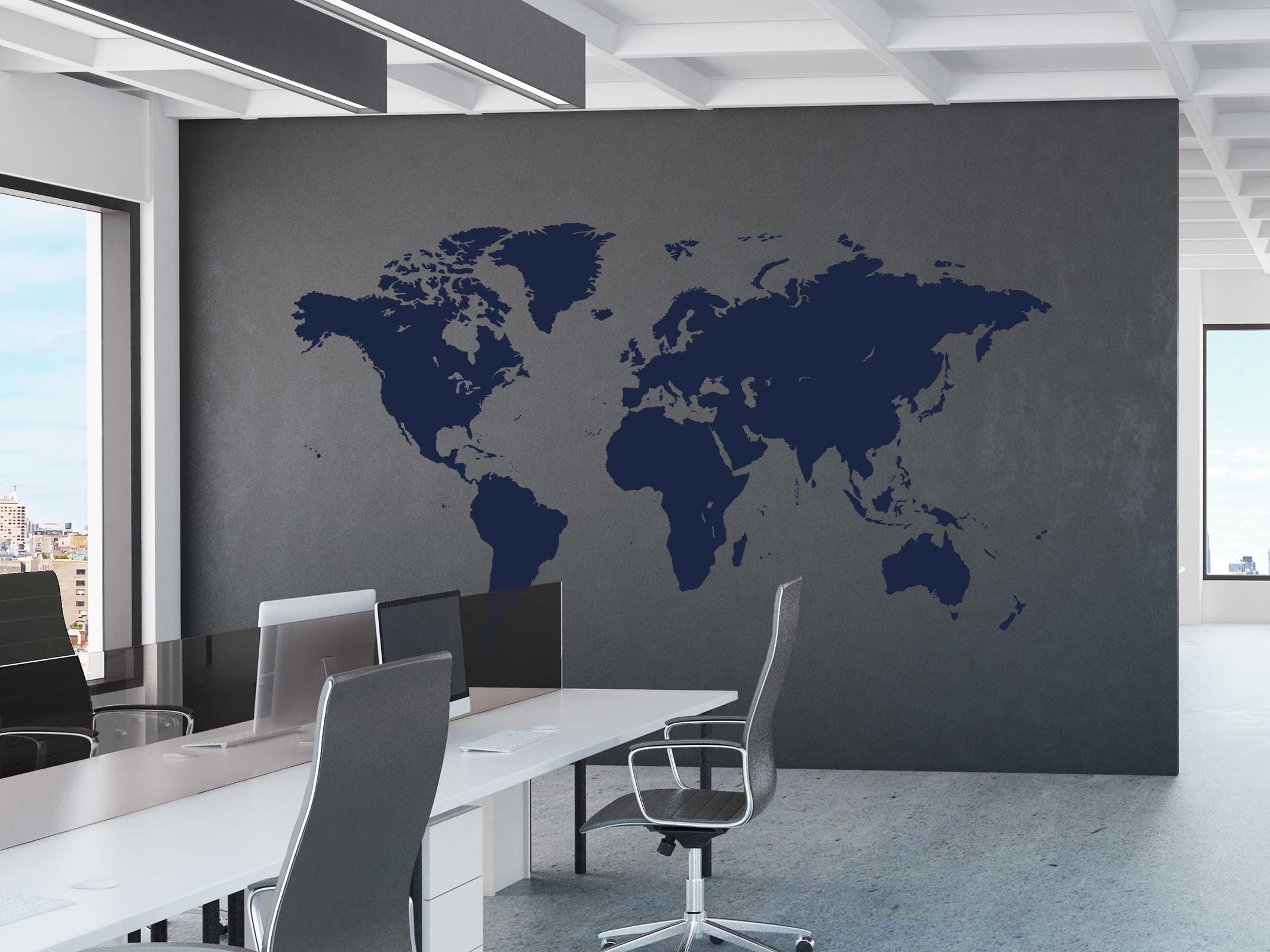 Blue World Map Large Wall Decal Vinyl Wall Sticker - Dark Navy Blue ...