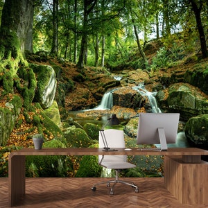 Wald Wandbild Natur Landschaft Tapete Schlafzimmer Wohnzimmer Wanddeko grüner Bergwald Kunst Schälen und Aufkleben